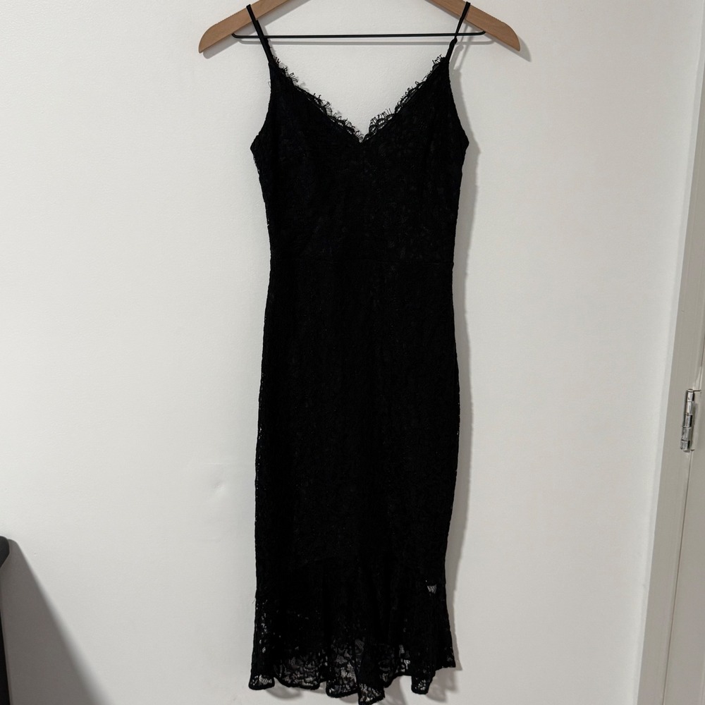 Lace Slip Dress Women XXS Black Ruffle Hem Whimsigoth Cocktail Romantic Coquette